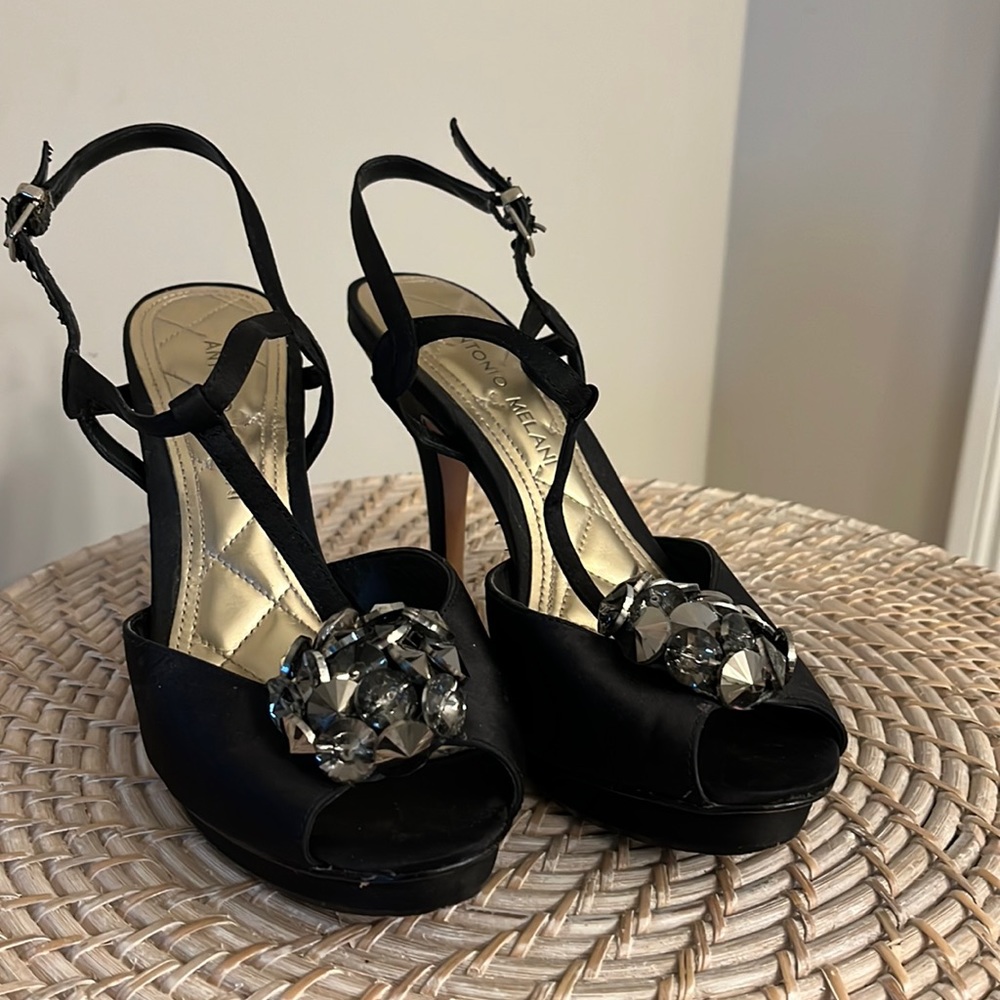 Antonio Melanie Black dress heels with rhinestones